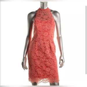Coral lace nicole miller halter dress